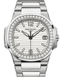 Patek Philippe Nautilus 32-7010/1G-011 (White Gold Bracelet, Silvery-white Wave-motif Arabic/Index Dial, Diamond Bezel) (7010/1G-011)