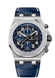 Audemars Piguet Royal Oak OffShore 42-26470ST.OO.A028CR.01.A (Blue Alligator Leather Strap, Méga Tapisserie Black Arabic Dial, Stainless Steel Smooth Bezel) (26470ST.OO.A028CR.01)