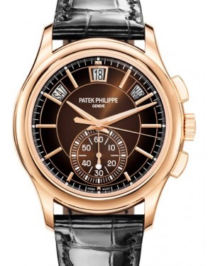 Patek Philippe Complications 42-5905R-001 (Shiny-black Alligator Leather Strap, Brown Sunburst Black-gradient Rim Index Dial, Rose Gold Smooth Bezel)