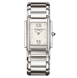 Patek Philippe Twenty~4 25.1x30-4910/10A-011 (Stainless Steel Bracelet, Diamond-set Timeless-white Roman Dial, Diamond Bezel) (4910/10A-011)