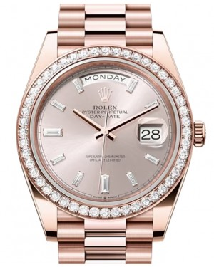 Rolex Day-Date 40-228345RBR (Everose Gold President Bracelet, Sundust Diamond-set Index Dial, Diamond Bezel)