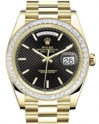 Rolex Day-Date 40-228398TBR (Yellow Gold President Bracelet, Black Diagonal Index Dial, Diamond Bezel) (m228398tbr-0004)