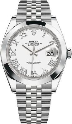 Rolex Datejust 41-126300 (Oystersteel Jubilee Bracelet, White Roman Dial, Smooth Bezel)