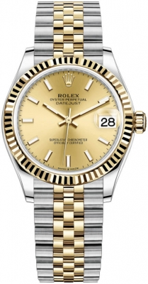 Rolex Datejust 31-278273 (Yellow Rolesor Jubilee Bracelet, Champagne Index Dial, Fluted Bezel)