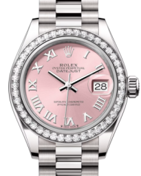 Rolex Lady-Datejust 28-279139RBR (White Gold President Bracelet, Pink Roman Dial, Diamond Bezel) (m279139rbr-0012)