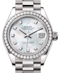 Rolex Lady-Datejust 28-279139RBR (White Gold President Bracelet, Gold Diamond-set White MOP Dial, Diamond Bezel) (m279139rbr-0008)