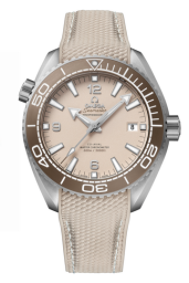 Omega Seamaster Planet Ocean 600M 43.5-215.32.44.21.09.001 (Beige Structured Rubber Strap, Sand-blasted Beige Arabic/Index Dial, Rotating Bronze-toned Ceramic Bezel) (Omega 215.32.44.21.09.001)