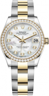Rolex Datejust 31-278383RBR (Yellow Rolesor Oyster Bracelet, Gold Diamond-set White MOP Dial, Diamond Bezel)