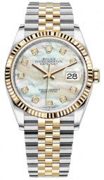 Rolex Datejust 36-126233 (Yellow Rolesor Jubilee Bracelet, Gold Diamond-set White MOP Dial, Fluted Bezel) (m126233-0023)