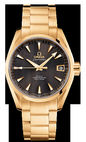 Omega Seamaster Aqua Terra 150M 38.5-231.50.39.21.06.002 (Yellow Gold Bracelet, Vertical-teak Grey Index Dial, Yellow Gold Bezel)