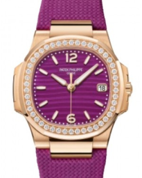 Patek Philippe Nautilus 32-7010R-013 (Purple Fabric Rubber Strap, Lacqured-purple Wave-motif Arabic/Index Dial, Diamond Bezel) (7010R-013)