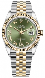 Rolex Datejust 36-126233 (Yellow Rolesor Jubilee Bracelet, VI IX Gold Diamond-set Olive-green Dial, Fluted Bezel) (m126233-0025)