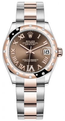 Rolex Datejust 31-278341RBR (Everose Rolesor Oyster Bracelet, VI Diamond-set Chocolate Dial, Domed Diamond Bezel)