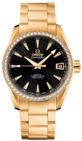 Omega Seamaster Aqua Terra 150M 38.5-231.55.39.21.51.002 (Yellow Gold Bracelet, Vertical-teak Black Index Dial, Yellow Gold Diamond-set Bezel)