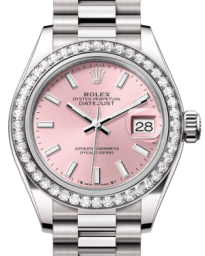 Rolex Lady-Datejust 28-279139RBR (White Gold President Bracelet, Pink Index Dial, Diamond Bezel) (m279139rbr-0004)