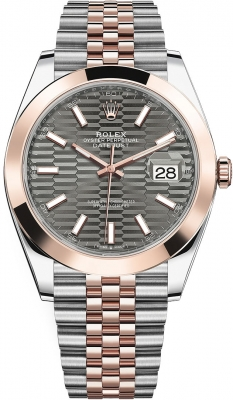 Rolex Datejust 41-126301 (Everose Rolesor Jubilee Bracelet, Slate Fluted Index Dial, Smooth Bezel)