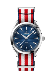 Omega Seamaster Aqua Terra 150M 41-220.12.41.21.03.003 (Blue/Red/White NATO Strap, Horizontal-teak Blue Index Dial, Stainless Steel Bezel) (Omega 220.12.41.21.03.003)