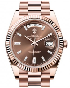 Rolex Day-Date 40-228235 (Everose Gold President Bracelet, Chocolate Diamond-set Index Dial, Fluted Bezel)