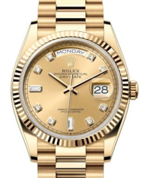 Rolex Day-Date 36-128238 (Yellow Gold President Bracelet, Gold Diamond-set Champagne Dial, Fluted Bezel) (m128238-0008)