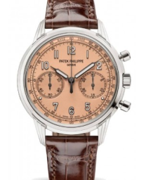 Patek Philippe Complications 41-5172G-010 (Shiny Chocolate-brown Alligator Leather Strap, Rose-glit Opaline Tachymeter/Arabic Dial, White Gold Smooth Bezel) (5172G-010)