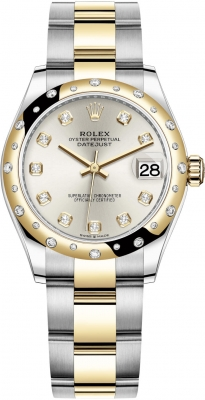 Rolex Datejust 31-278343RBR (Yellow Rolesor Oyster Bracelet, Gold Diamond-set Silver Dial, Domed Diamond Bezel)