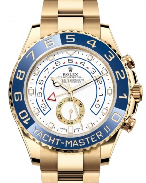 Rolex Yacht-Master II 44-116688 (Yellow Gold Oyster Bracelet, White Dial, Blue Cerachrom Ring Command Bezel)