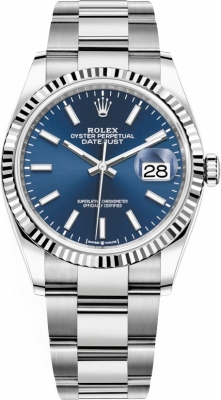 Rolex Datejust 36-126234 (Oystersteel Oyster Bracelet, Bright-blue Index Dial, Fluted Bezel)