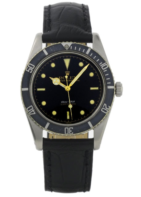 Rolex Submariner 37-6536-1 (Black Leather Strap, Black Diver Dial, Black Aluminum Bezel)