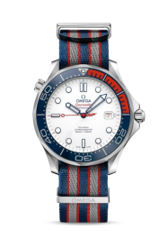 Omega Seamaster Diver 300M 41-212.62.41.20.04.002 (Blue/Red/Grey NATO Strap, White Dot Index Dial, Rotating Blue Ceramic Bezel) (Omega 212.62.41.20.04.002)