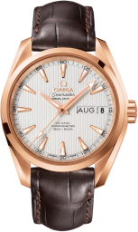 Omega Seamaster Aqua Terra 150M 38.5-231.53.39.22.02.001 (Brown Alligator Leather Strap, Vertical-teak Silver-toned Index Dial, Red Gold Bezel) (Omega 231.53.39.22.02.001)