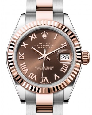 Rolex Lady-Datejust 28-279171 (Everose Rolesor Oyster Bracelet, Chocolate Roman Dial, Fluted Bezel)