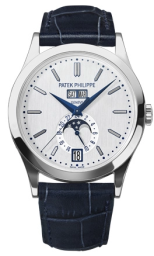 Patek Philippe Complications 38-5396T-010 (Shiny Navy-blue Alligator Leather Strap, Silver Index Dial, Titanium Smooth Bezel) (5396T-010)