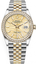 Rolex Datejust 36-126283RBR (Yellow Rolesor Jubilee Bracelet, Golden Palm Index Dial, Diamond Bezel) (m126283rbr-0023)