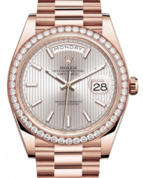 Rolex Day-Date 40-228345RBR (Everose Gold President Bracelet, Sundust Stripe Index Dial, Diamond Bezel) (m228345rbr-0010)