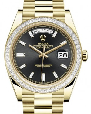 Rolex Day-Date 40-228398TBR (Yellow Gold President Bracelet, Bright-black Diamond-set Index Dial, Diamond Bezel)