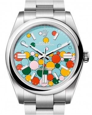 Rolex Oyster Perpetual 41-124300 (Oystersteel Oyster Bracelet, Turquoise-blue Celebration Index Dial, Domed Bezel)