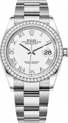 Rolex Datejust 36-126284RBR (Oystersteel Oyster Bracelet, White Roman Dial, Diamond Bezel)