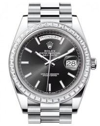 Rolex Day-Date 40-228396TBR (Platinum President Bracelet, Bright-black Index Dial, Diamond Bezel) (m228396tbr-0024)