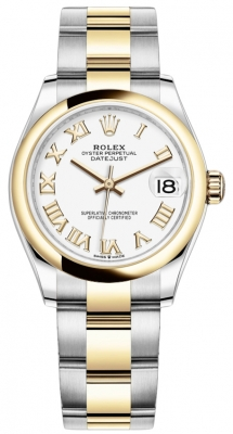 Rolex Datejust 31-278243 (Yellow Rolesor Oyster Bracelet, White Index Dial, Domed Bezel)