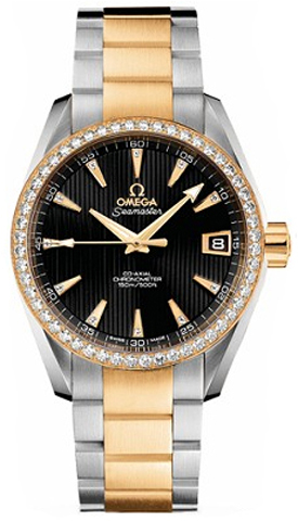 Omega Seamaster Aqua Terra 150M 38.5-231.25.39.21.51.002 (Yellow Gold & Stainless Steel Bracelet, Vertical-teak Black Index Dial, Yellow Gold Diamond-set Bezel)