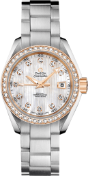 Omega Seamaster Aqua Terra 150M 30-231.25.30.20.55.003 (Stainless Steel Bracelet, Vertical-teak White MOP Diamond Index Dial, Red Gold Diamond-set Bezel) (Omega 231.25.30.20.55.003)