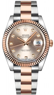Rolex Datejust 41-126331 (Everose Rolesor Oyster Bracelet, Gold Diamond-set Sundust Dial, Fluted Bezel)