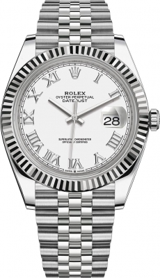 Rolex Datejust 41-126334 (Oystersteel Jubilee Bracelet, White Roman Dial, Fluted Bezel)