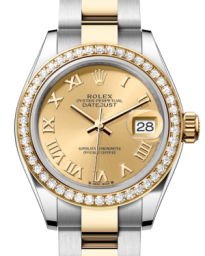 Rolex Lady-Datejust 28-279383RBR (Yellow Rolesor Oyster Bracelet, Champagne Roman Dial, Diamond Bezel) (m279383rbr-0010)