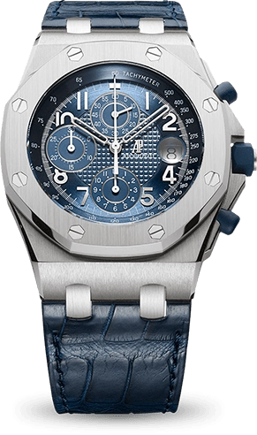 Audemars Piguet Royal Oak OffShore 42-26061BC.OO.D028CR.01 (Blue Alligator Leather Strap, Petite Tapisserie Blue Arabic Index, White Gold Smooth Bezel)