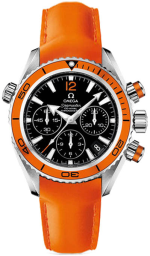 Omega Seamaster Planet Ocean 600M 37.5-222.32.38.50.01.003 (Orange Leather Strap, Black Arabic/Index Dial, Rotating Orange Ceramic Bezel) (Omega 222.32.38.50.01.003)