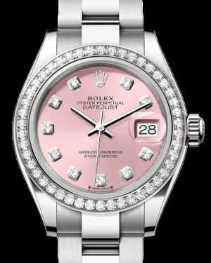 Rolex Lady-Datejust 28-279384RBR (Oystersteel Oyster Bracelet, Gold Diamond-set Pink Dial, Diamond Bezel)