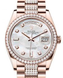 Rolex Day-Date 36-128345RBR (Everose Gold Diamond-set President Bracelet, Gold Diamond-set White MOP Dial, Diamond Bezel) (m128345rbr-0030)