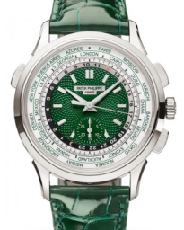 Patek Philippe Complications 39.5-5930P-001 (Shiny Bottle-green Alligator Leather Strap, Hand-guilloched Green Index Dial, Platinum Smooth Bezel) (5930P-001)
