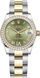 Rolex Datejust 31-278383RBR (Yellow Rolesor Oyster Bracelet, VI Diamond-set Olive-green Dial, Diamond Bezel)